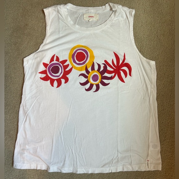 XiRENA White Muscle Tee with Red and Yellow Floral Design - Picture 2 of 6